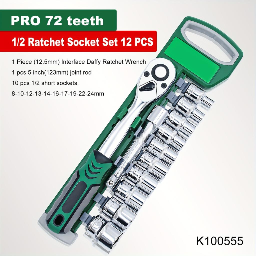 Drive Socket Set 1/4"-3/8"-1/2", Sockets with Quick-Release Ratchet Wrench, Compact Sockets for Car Repair, Mechanic Tool