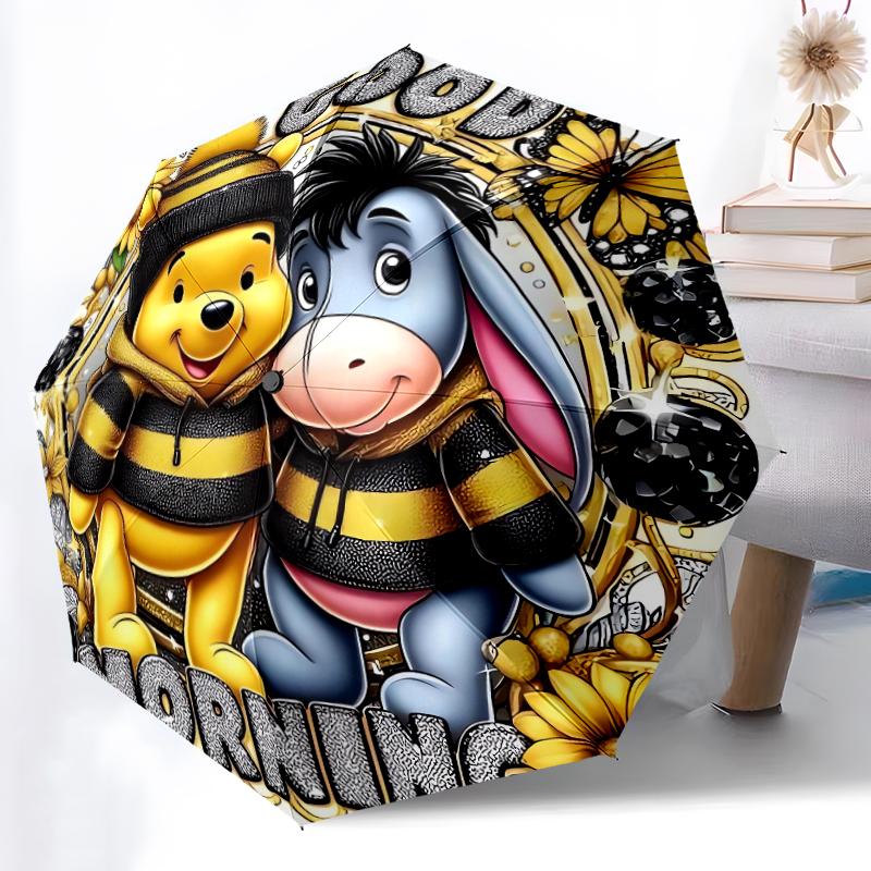 1pc Sturdy 8-Bone Auto Umbrella, Pooh And Eeyore Honey Pot Umbrella, Digital Printed, Foldable Umbrella for On-the-Go Outdoor Use