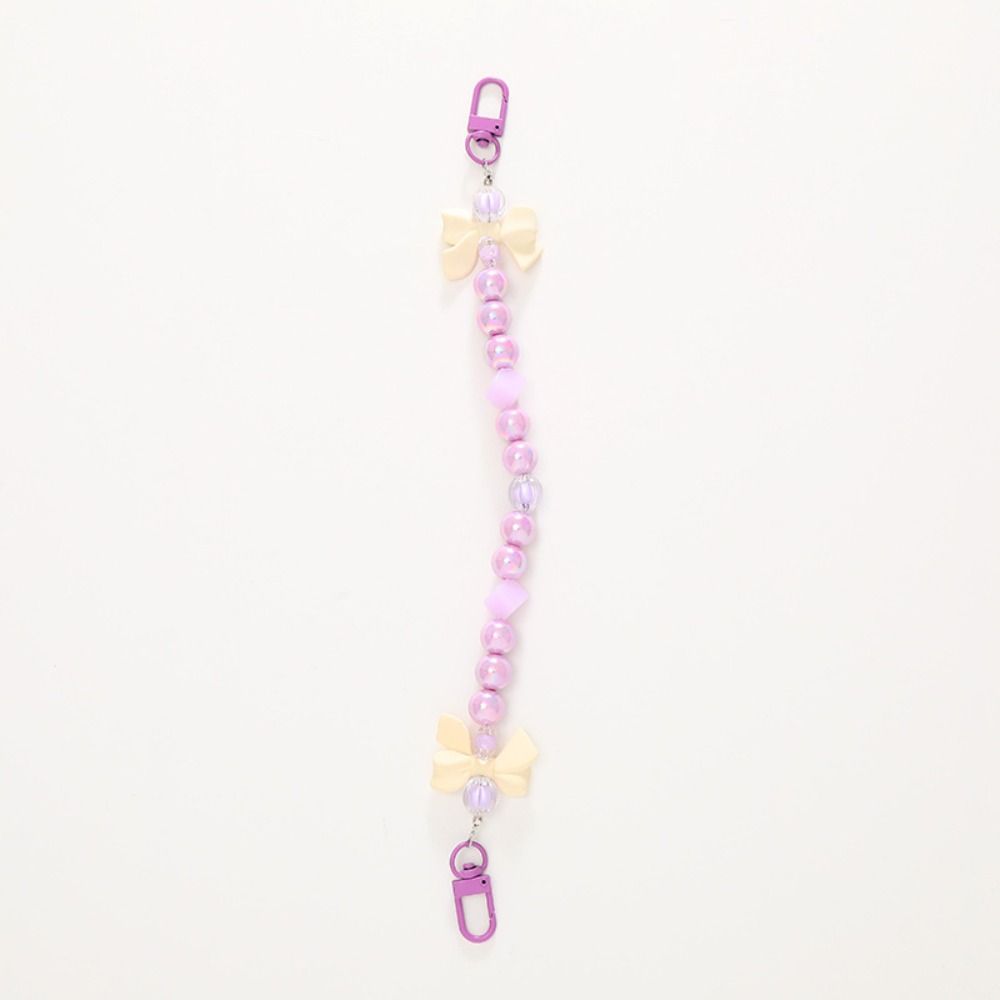 Fashion Acrylic Starry Beaded Chain Keyring Gradient Colorful Bowknot Pendant Detachable Phone Lanyard Bag Accessories