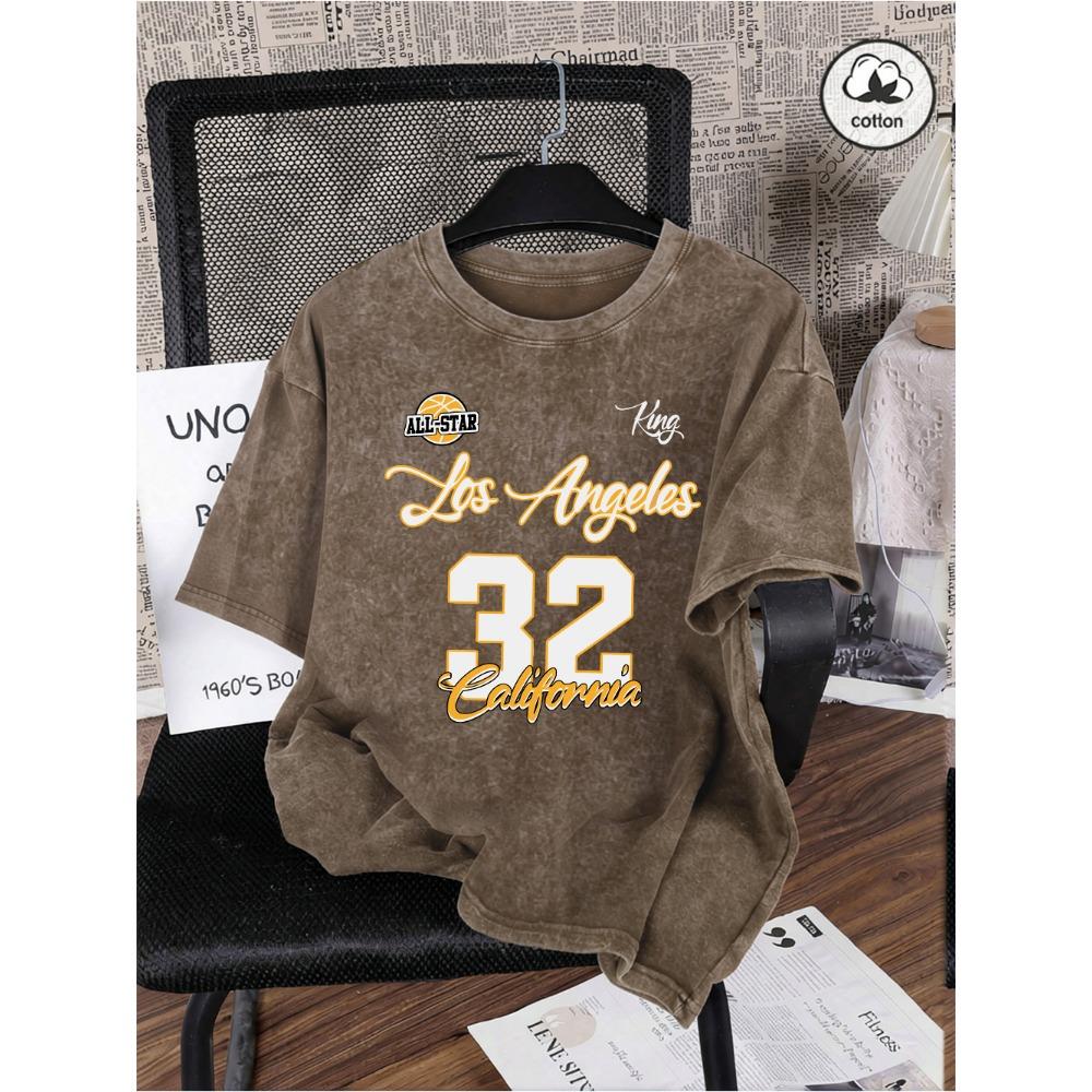 

California Los Angeles Printed Washed T-Shirts Mens Oversized Cotton T Shirt Summer O-Neck Tops Casual Distressed Male Tees 3XL