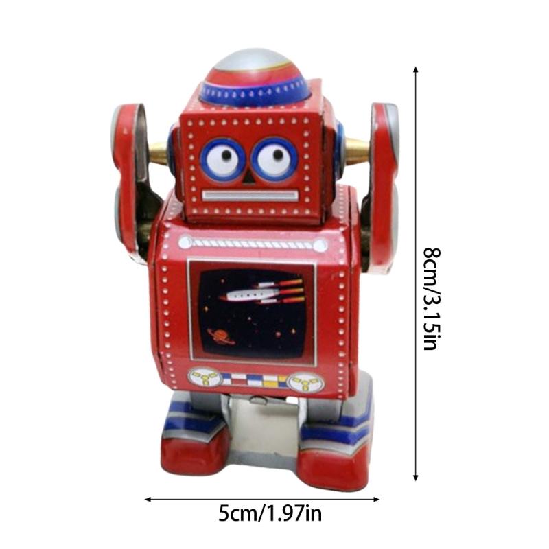 Nostalgic Windup Robot Model Toy Fun Walking Robot Figurine Children Birthday Gift Iron Tin Toy Theme Event Decoration