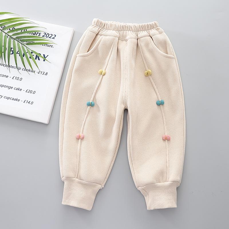 

Осенние и зимние спортивные штаны с хлопковой подкладкой для девочек среднего и маленького возраста, симпатичные спортивные брюки для отдыха со средней посадкой 80 бежевый