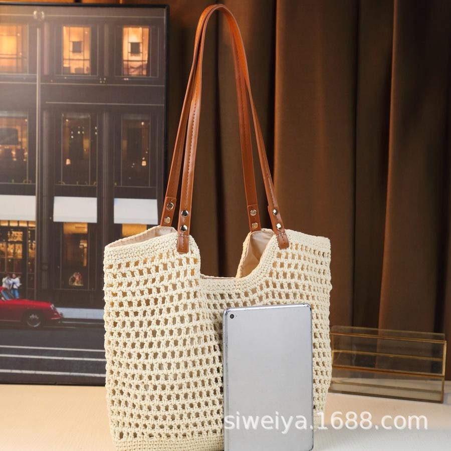 Large Capacity Bag Women'S Versatile Shoulder Vacation Beach Bag Hand-Woven Commuter Tote Bag Tide