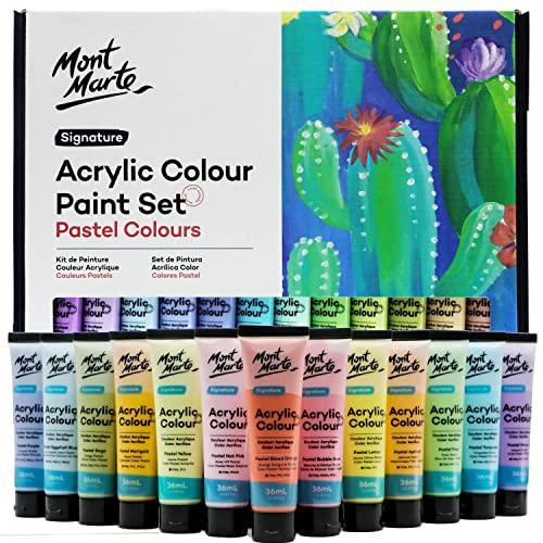 Mont Marte Acrylic Paint Set, Pastel Colors, Modern Design, Decorative Items, 24 Colors (36ml), Great Set, Perfect for Fabric, Canvas, Wood Products,