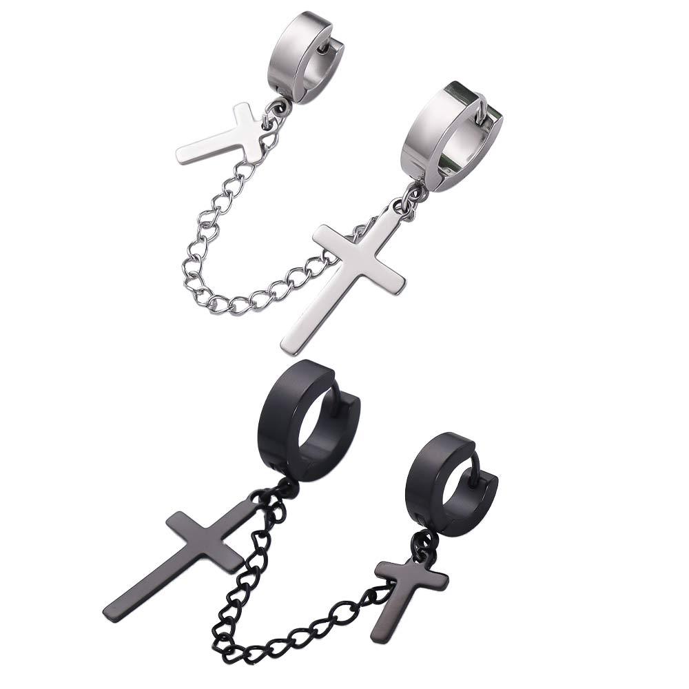 Punk Cross No Pierced Chain Tassel Korean Stud Earrings Men Ear Cuff Dangle Earrings Women Ear Clip