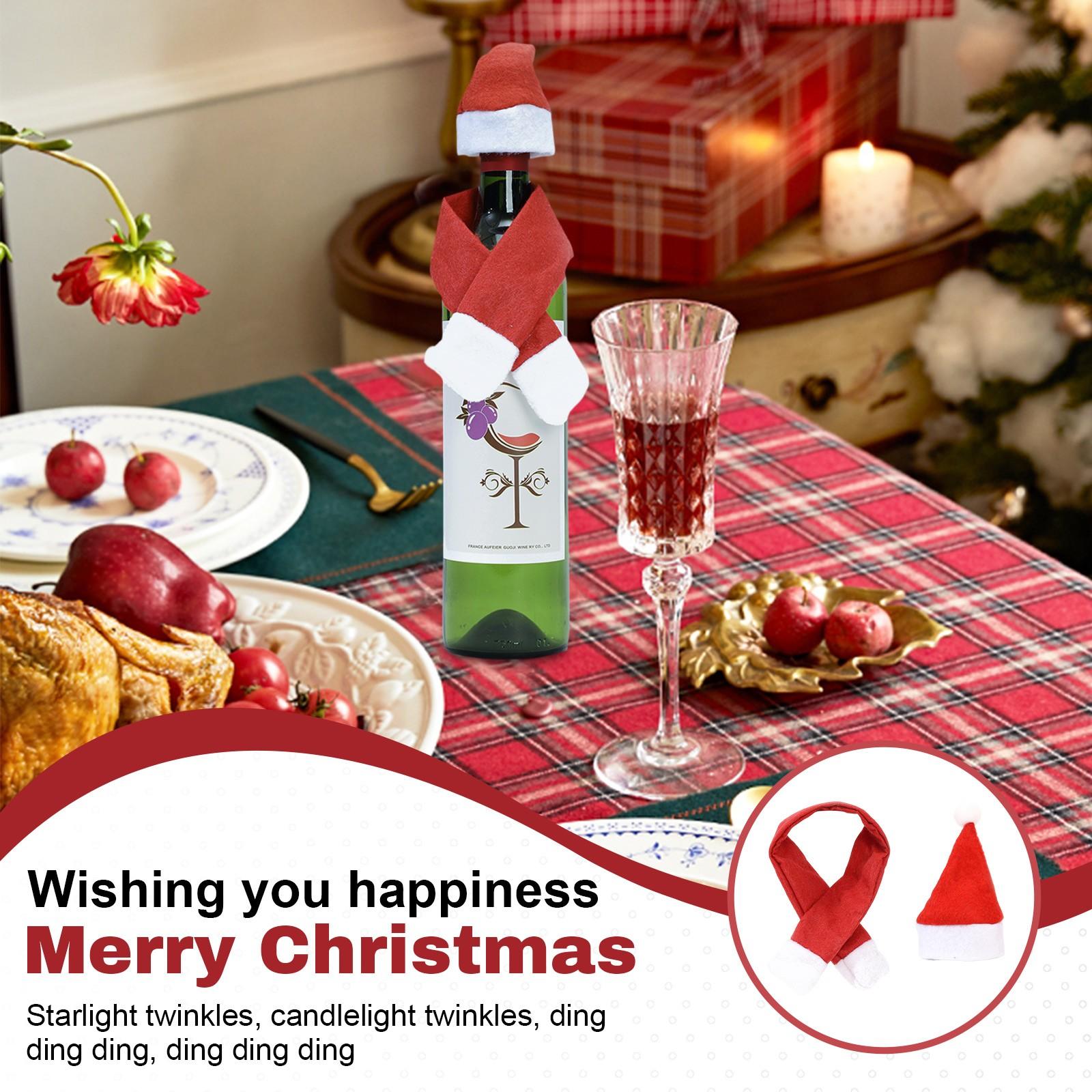 

Рождественские товары для дома Нетканый шарф+шапка Украшение для винной бутылки Рождественское украшение для винной бутылки One Size красный