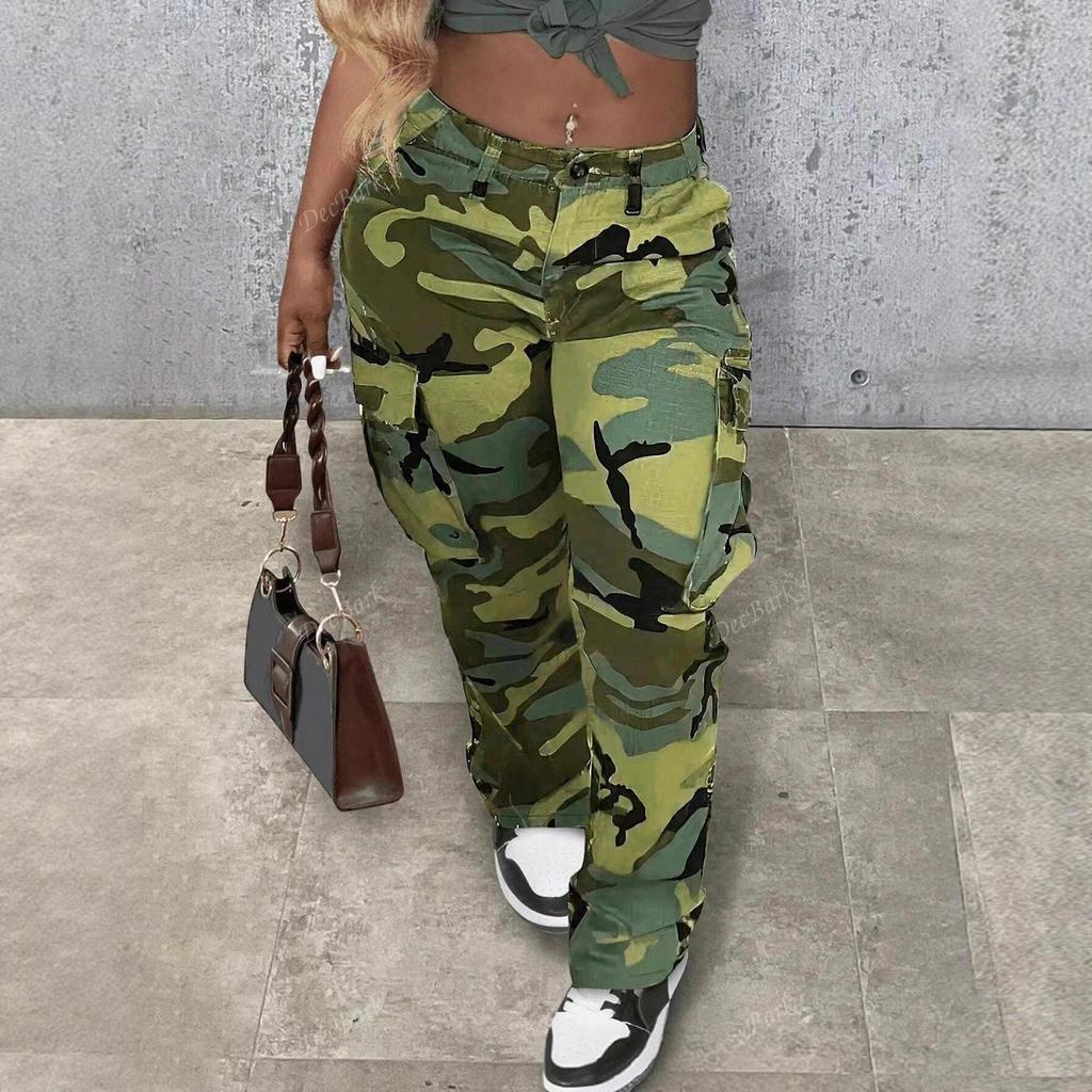 New Style of Women's Street Fashion Camouflage Printed Multi-pocket Versatile Workwear Trousers