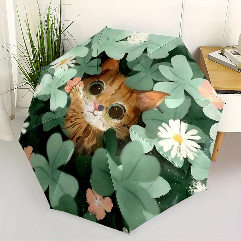 1pc Cat, Flowers Automatic Open/Close Umbrella, Portable Folding Umbrella for Everyday Use Yy250826044