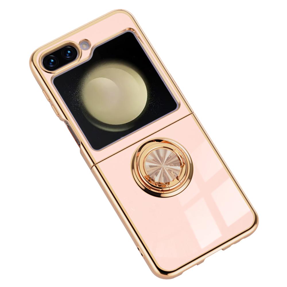 

For Samsung Galaxy Z Flip5 5G Case Precise Cutouts 6D Electroplating TPU Phone Cover with Ring Holder Pink