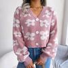 Mode Blume Drucken Strickjacke Pullover Frauen Herbst Winter Casual Lose Langarm Abgeschnitten Strickjacken Kurzen Mantel 28739