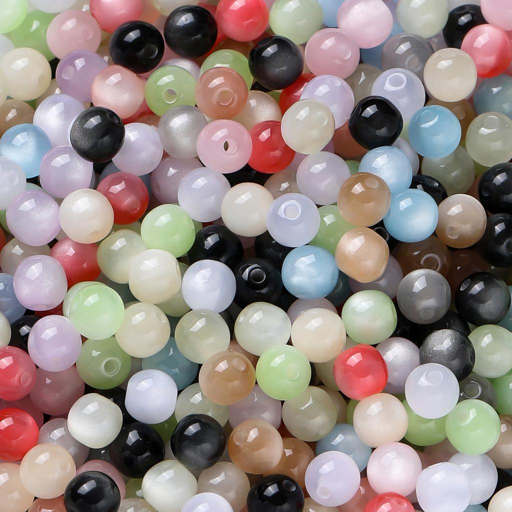 10pcs/lot 6mm Glitter Cat Eye Round Acrylic Resin Beads Charm Loose Spacer Beads for Handmade DIY Jewelry Making Bracelet
