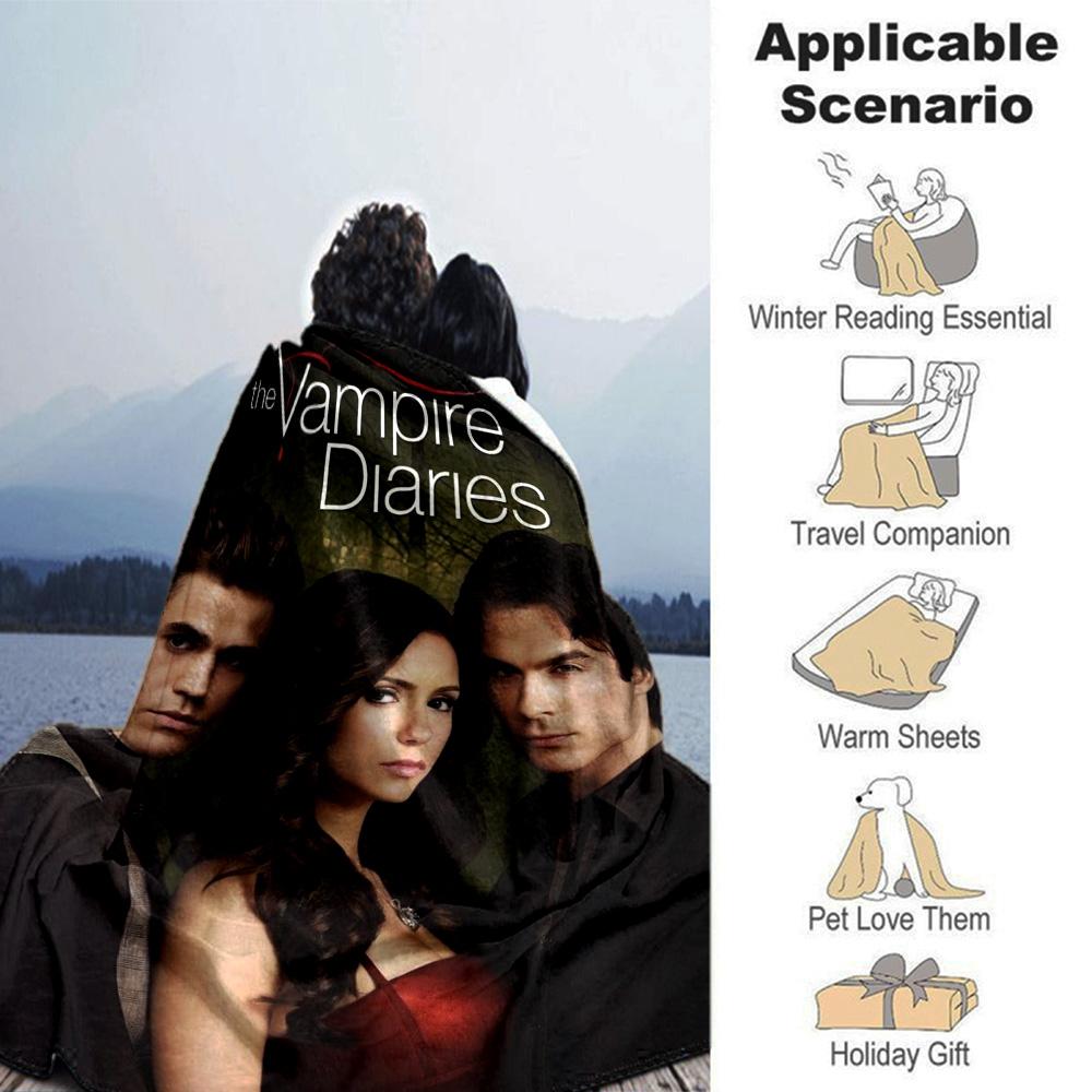 Vampire Diaries TV Show Poster Print Flannel Blanket Soft Warm Throw Blanket Pop Culture Fan Home Decor for Sofa Bedroom Travel