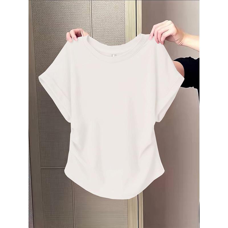 Lotus Root Pink Slimming Cotton T-Shirt for Women, 2026 Style with Cap Sleeves and Cinched Waist.