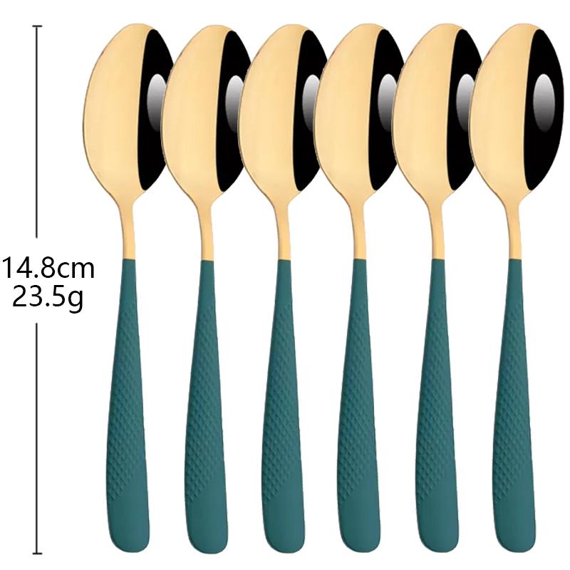 6Pcs Cutlery Stainless Steel Dinner Fruit Fork Colourful Cake Forks With Long Handle Tea Spoons Set for Hotel Party
