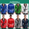 Heren Contrasterend Jack Smokingjasje Riem Revers Lange Mouwen Zijzakken Satijnen Kimono Badjas Nachtkleding Loungewear
