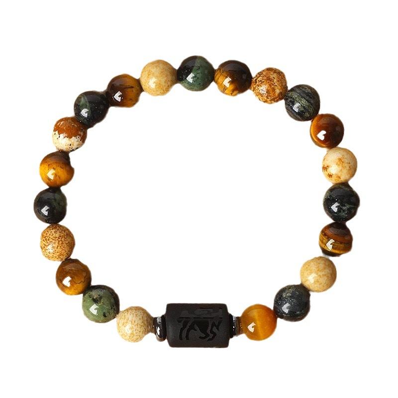 12 Constellations Natural Stone Beaded Bracelet Zodiac Tiger Eye Stretch Bracelet for Women Men