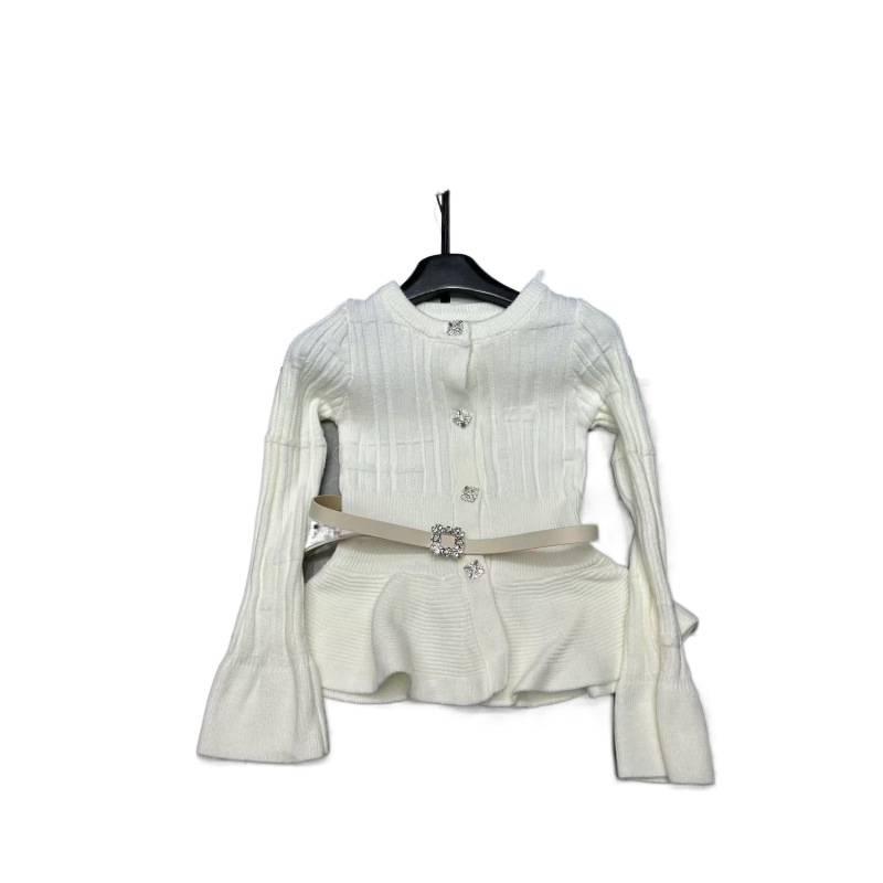 French Elegant Spring Knit Cardigan: Solid Color, Round Neck, Slimming Waist-Cinch, Long Sleeve, Versatile Top