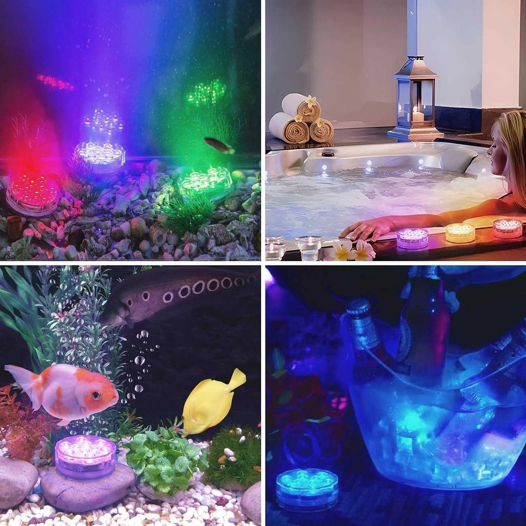 Submersible LED Lights with Remote, Color Changing Battery Powered Underwater LED Light Pucks for Pool Pond Camping Bucket Decoration (4 Packs)