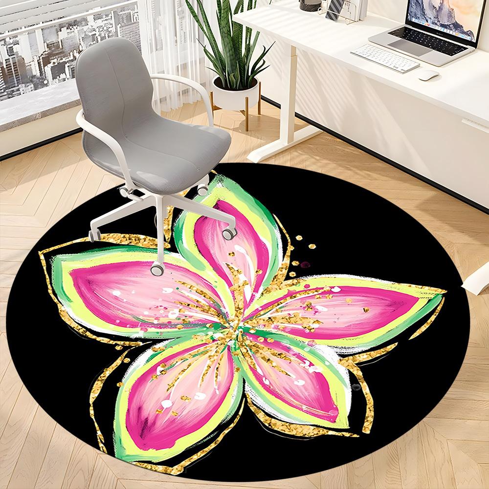 1pc Floral Bloom Office Round Area Rug, Indoor Mat Suitable For Office, Under Office Chairs Bedroom Living Room Home Decor, Room Deco