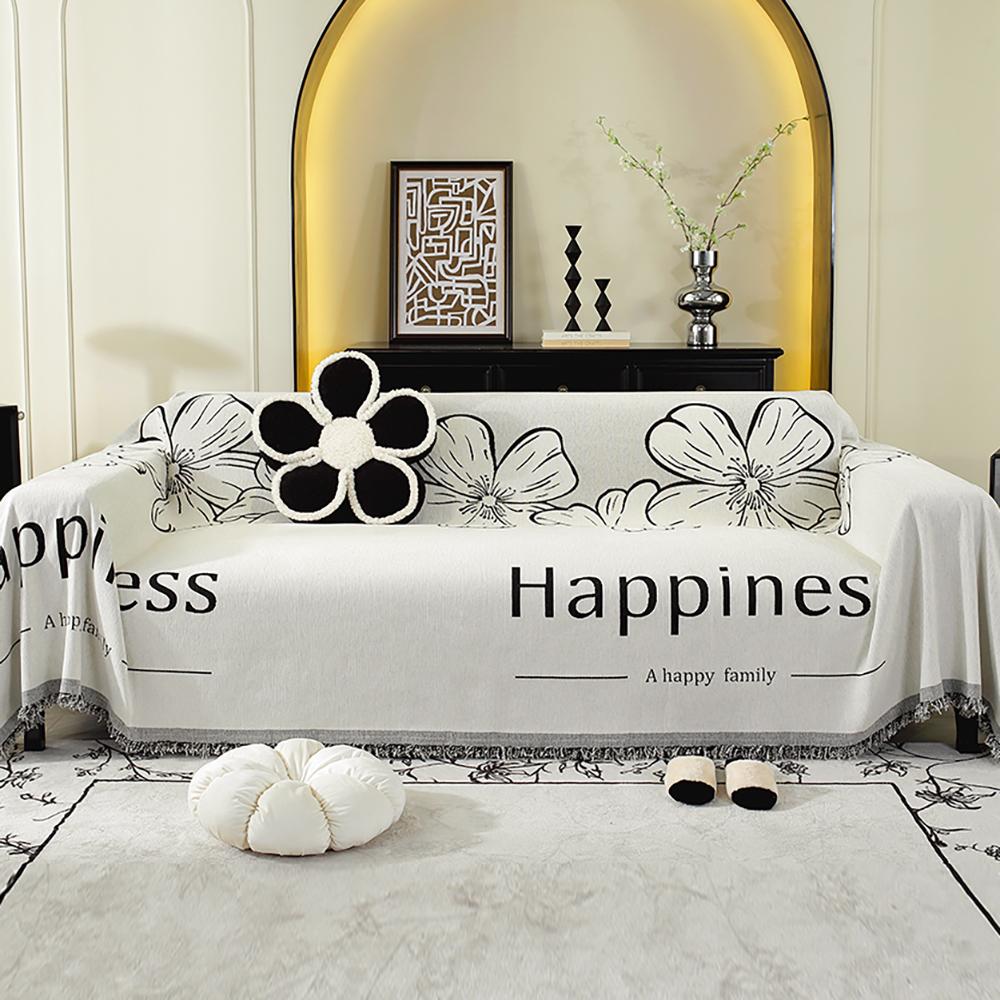 Realistic Flowers Chenille Sofa Towel for the Living Room, Nordic Style Home Decor with Tassel Edges, Three-Seater Sofa Set
