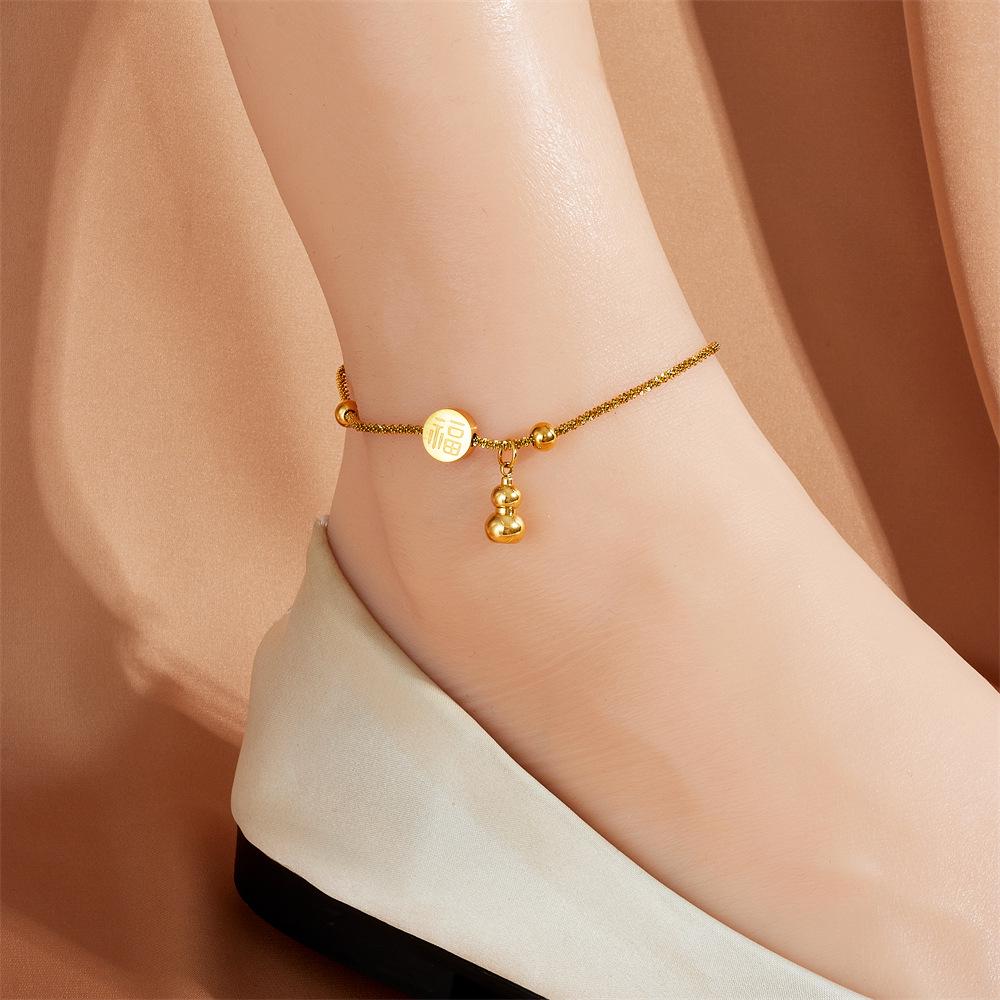Tide Double-Layer Heart Anklet: 18K Gold-Plated Titanium Steel, Non-fading Fashion Light Luxury for Women