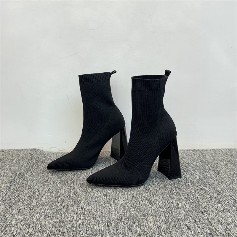 

Knitted Versatile Pointed Heightening Socks Boots Elastic Boots High Heel Short Boots Skinny Boots Thick Heel Shows Legs 42 чорний