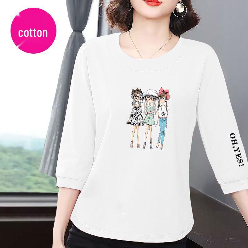 Women's Slimming Cotton Seven-Sleeve T-Shirt - Summer 2025 Korean Style, Loose & Versatile
