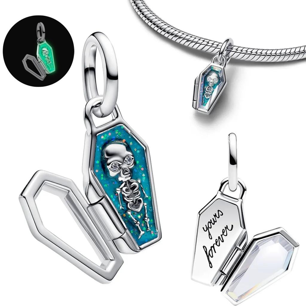 Halloween Kupfer Leuchtend Schwarzes Skelett Sarg Anhänger Perlen Passend für Charms Armband Zur Schmuckherstellung Geschenke für Frauen