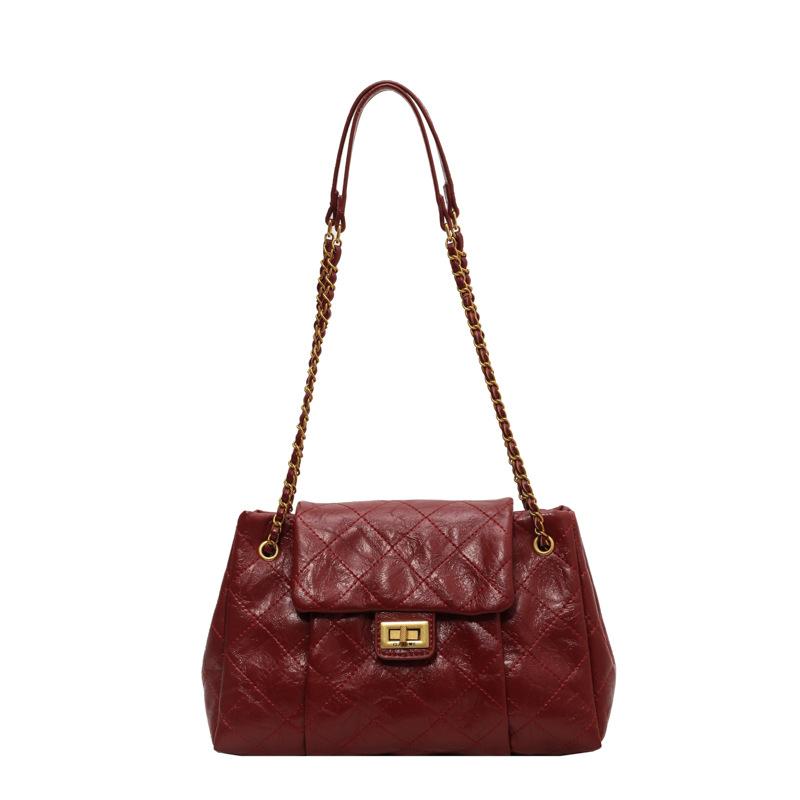 Fashion shoulder bag women's casual retro large-capacity shoulder messenger bag diamond embroidery thread chain bag