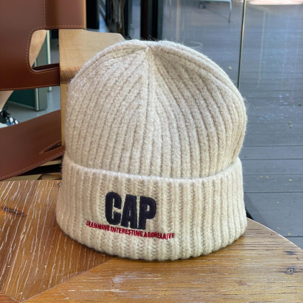 Autumn and Winter New Style Knitted Woolen Hat for Women Alphabet Versatile Couple Pullover Hat  Hip Hop Trendy Warm and Cold Hat for Men