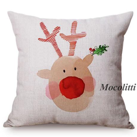 Happy New Year Cartoon Animal Cushion Cover Santa Claus Elk Christmas Decorative Cotton Linen Sofa Throw Pillow Case Cojines