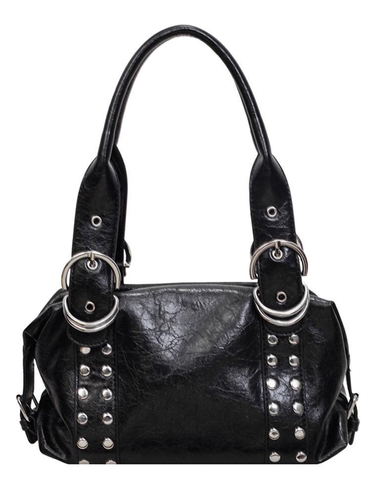 Korean Style Rivet Handbag: Large Capacity, Versatile Shoulder & Underarm Bag for Women - High-Quality, Trendy Motorcycle Design