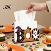 Desktop Holiday Decoration Halloween Wooden BOO Napkin Holder, Cartoon Ghost Pumpkin Witch Hat Paper Towel Ornament Wood Table Centerpiece for