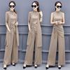 Plus Size Women's Slimming Wide-Leg Pants Suit Set - Spring/Autumn 2026 Style, Semi-High Neck, Casual Three-Piece.