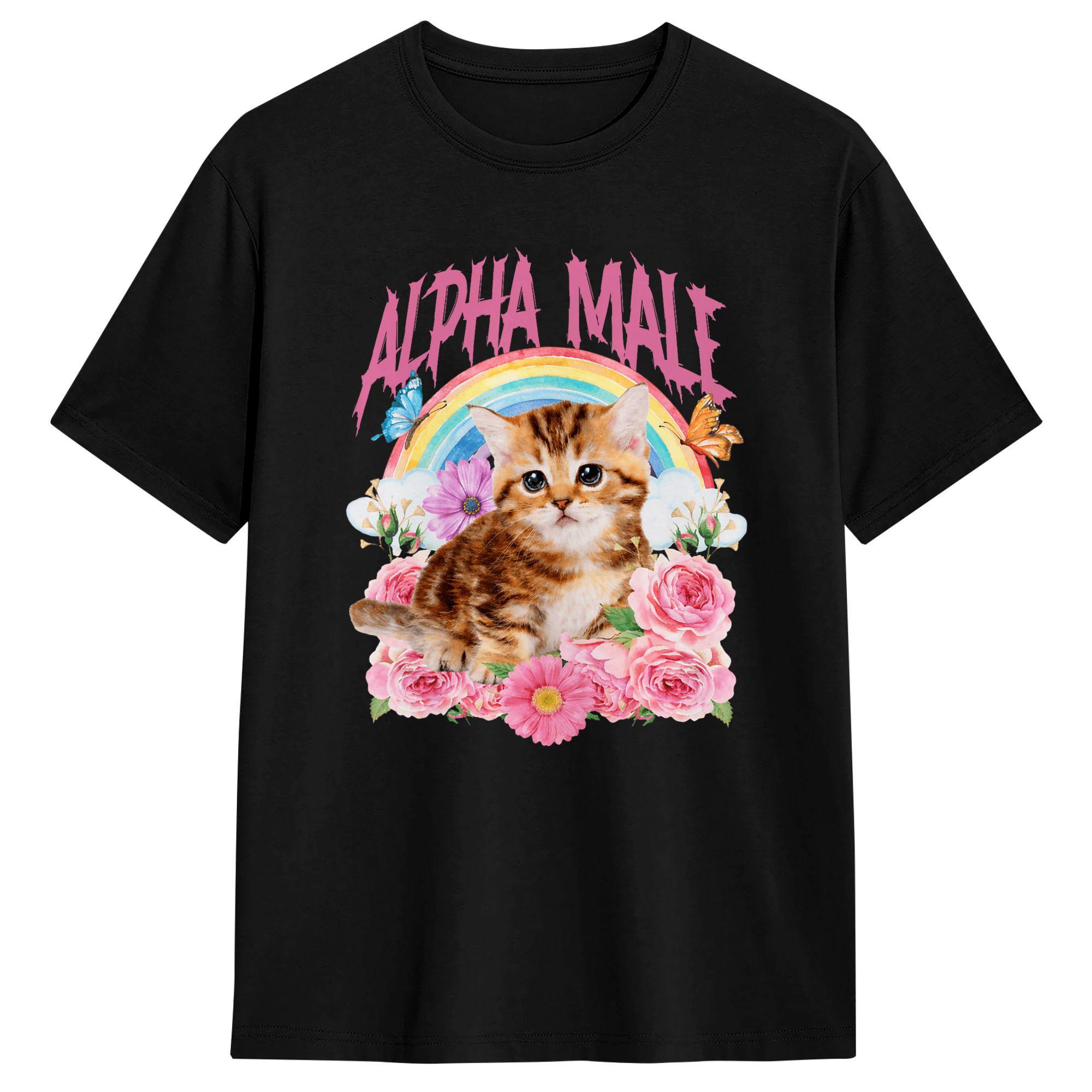 

Alpha Male Funny Cat Kitten Rainbow Floral T Shirt Summer Cotton T-Shirts For Male Trendy Cool Custom Logo Tshirt Short-Slee... S разноцветный