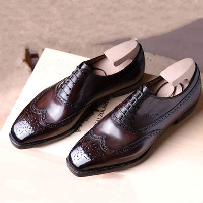 Fashion Men's Brown Brogue Shoes Breathable Square Head Business Office Lace-up Fretwork Dress Shoes for Men with
