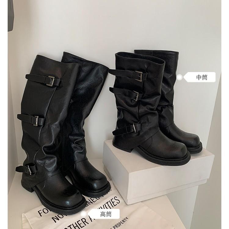Grape mother studiolee boots long boots for women 2025 autumn and winter new square head fashionable belt buckle boots for women