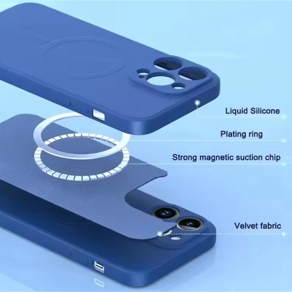 Liquid Silicone Case For iPhone 16 15 14 13 12 11 Pro Max Plus Phone Magnetic Wireless Charger For Magsafe Shockproof Back Cover