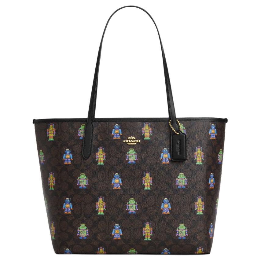 

Coach 33 Brand Logo Robot Print Coated Canvas Tote Shoulder Bag Large Unisex bags Gold Walnut CW027-IMXB5 Basic Set (Bag+Dust Bag)