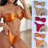 2 Teile/satz Frauen Bikini Set Off Schulter Liebsten Satin Elastische Schnell Trocknend Gepolsterte Drahtlose Heißer Badeanzug Dame Bademode Badeanzug