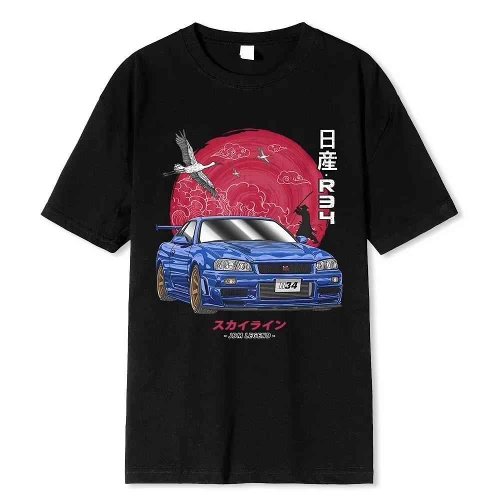 Cotton Initial D T Shirt Men Women Harajuku Aesthetic Oversize T-Shirt Funny JDM  Car Tshirjavascript:t Skyline R34 Tee Shirt