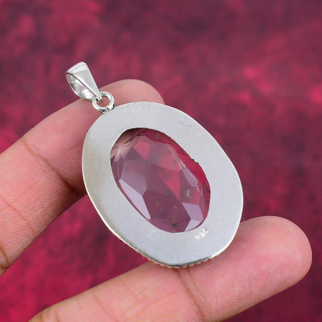 White Topaz 925 Solid Sterling Silver Pendant, Handmade Gemstone Jewelry Pendant, For Memorial Day