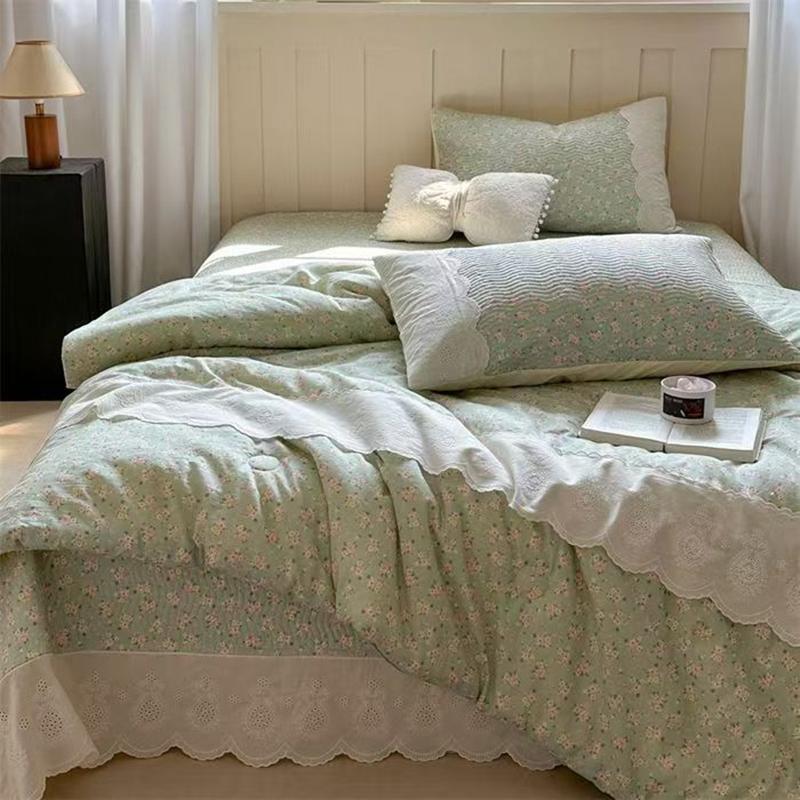 Lace Pure Cotton Quilt Twin Queen Size Bedding Single Double Bed Comforter Summer Spring Floral Print Gauze Quilted Blanket
