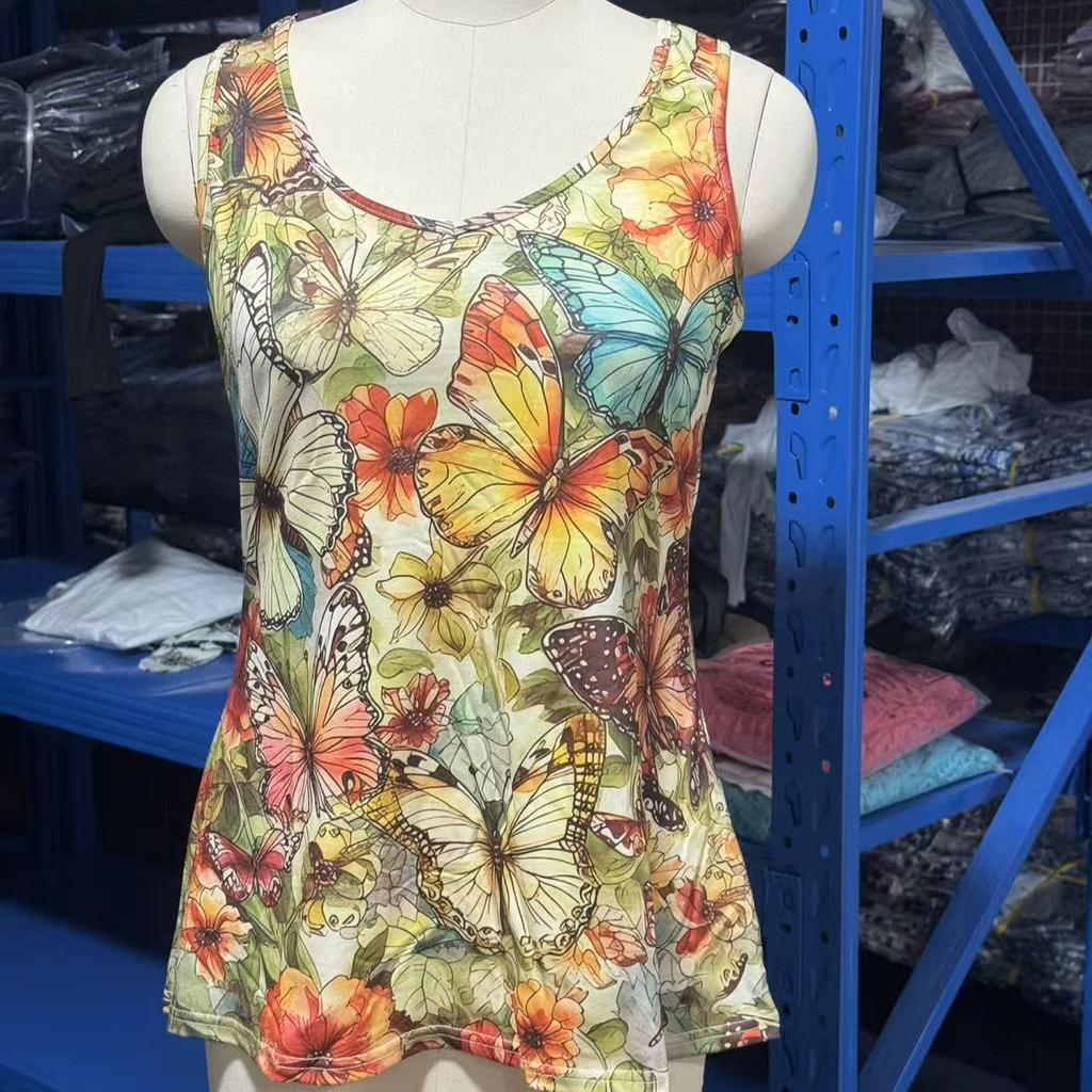 Women's V Neck Sleeveless Tank Top Loose Fit Vintage Floral Print Casual Vest Summer Fashion Basic Top