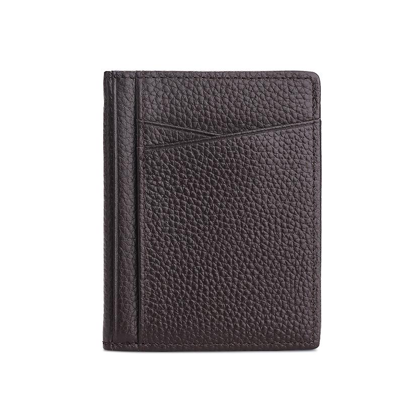 Ultra-Thin Genuine Leather Bifold Wallet with Multiple Card Slots & Litchi Grain