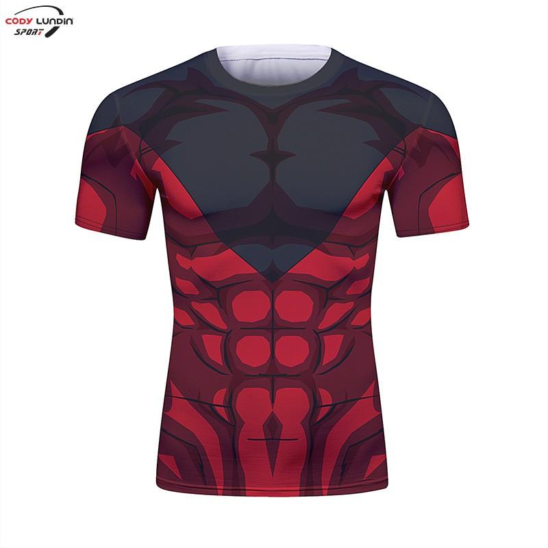 Mens Slim Fit Short Sleeve T-Shirt With 3D Print Quick-Dry Athletic Top Running Casual Sport