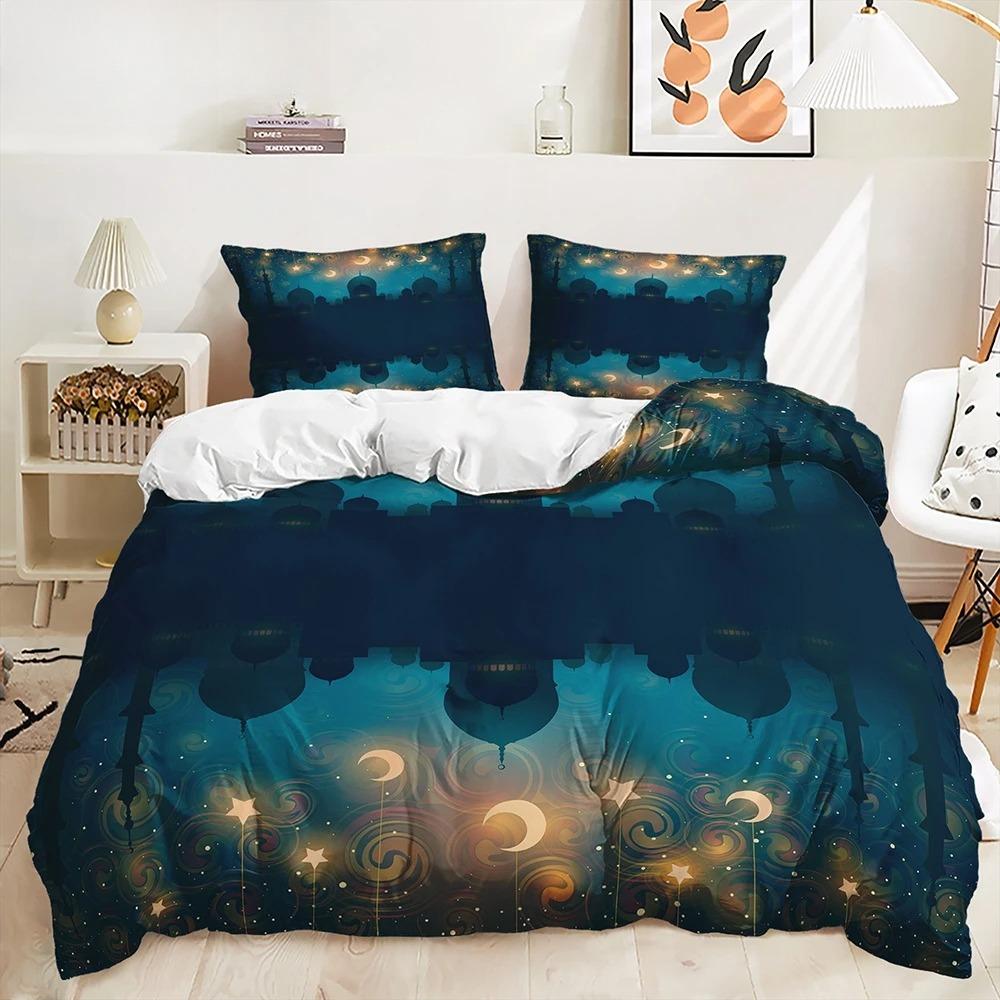Stars And Moon Duvet Cover Twin King Muslim Ramadan Festival Bedding Set Microfiber Lamp Comforter Cover For Teen Adult Decor