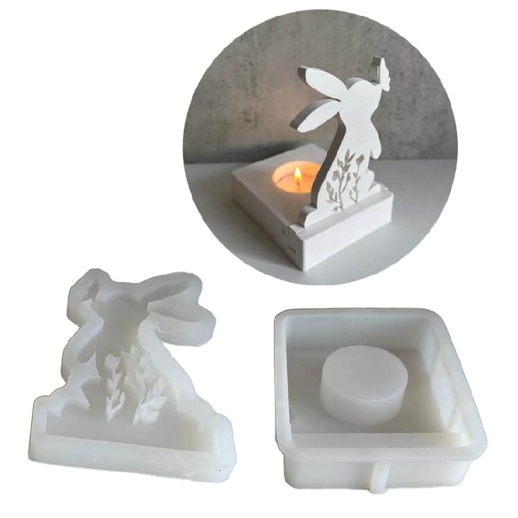 3D Rabbit Candlestick Silicone Mold DIY Easter Rabbit Candle Holder Resin Mould