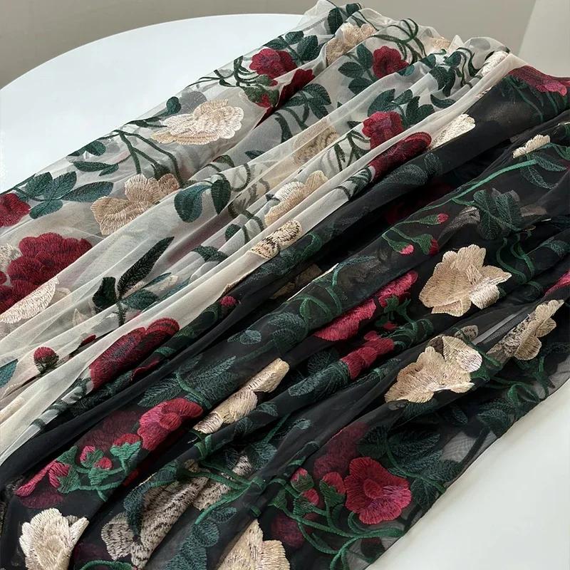 1x1.2m Rose Flowers Embroidery Tulle Mesh Fabric 3D Flower Embroidered Lace Fabric DIY Wedding Dress (it\'s Fabric NOT Dress!!)