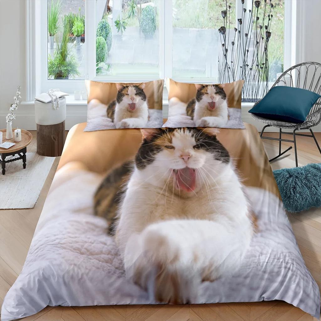 Cat Duvet Cover Set Lovely Animal Bedding Multiple Colour 23PCS Quilt Cover,TwinFullQueenKing Size Polyester Comforter Cover